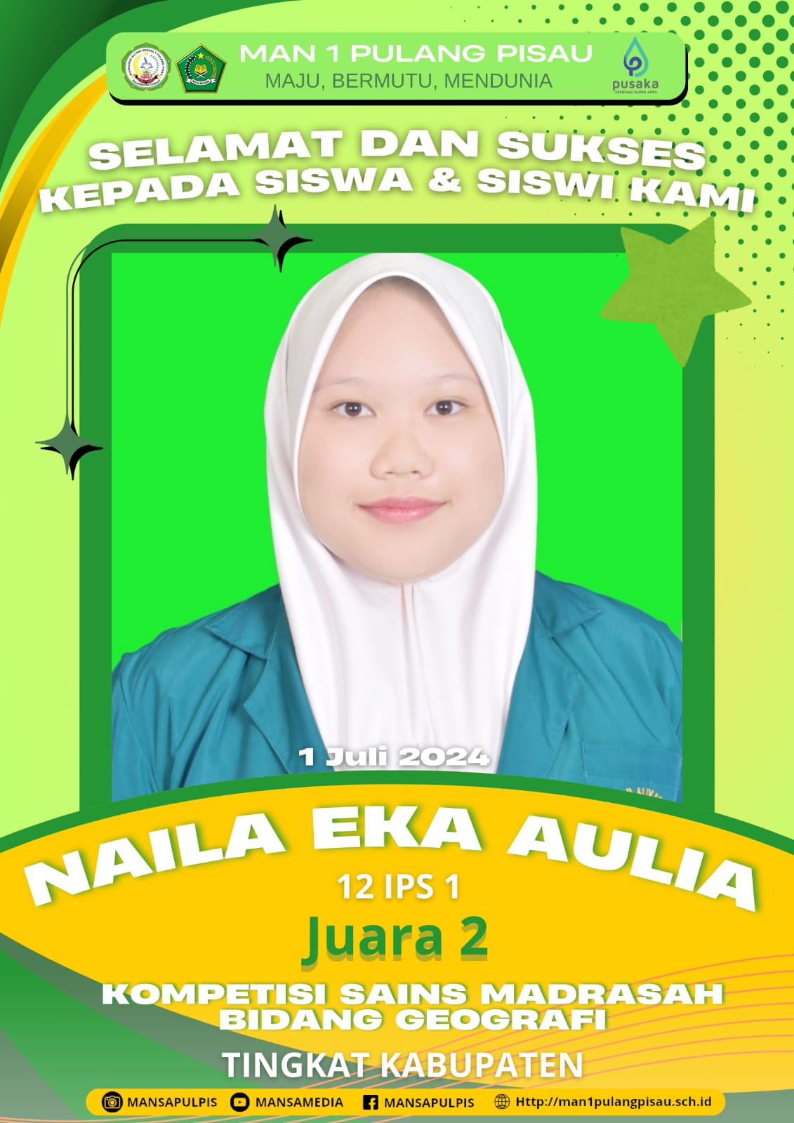 Naila Eka Aulia Meraih Juara 2 KSM Bidang Geografi